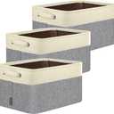 BALEINE 3 Pack Fabric Storage Bins for Shelves, Linen Storage Baskets for Organizing, Decorative Closet Bins for Clothes, Home (Grey, 15"x11"x9.5")
