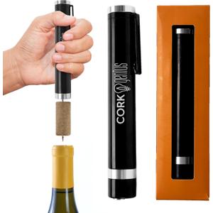 Wine Pen Mini, Air Pump Wine Bottle Opener, Manual Compact Wine Opener Using Air Pressure, Wine Accessory for Wine Lovers, Servers, or Waiters, Black
