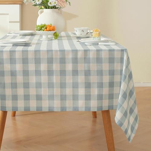 Alsoo Checkered Tablecloth Square, Buffalo Plaid Table Cloth Washable Wrinkle Free, Cotton Linen Gingham Table Cover for Picnic Kitchen Dining Room, Blue and White, 60 x 60