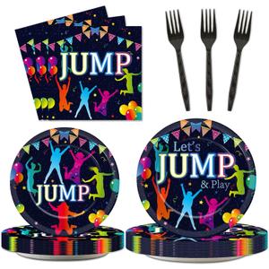 96Pcs Jump Party Supplies Lets Jump Paper Plates Napkins Trampoline Party Decorations Jumping Theme Birthday Dinnerware Party Favor Baby Shower Tableware Serves 24
