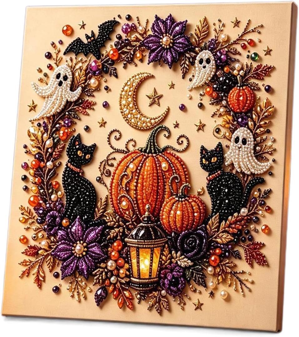 ZHCYPZ Pearl Diamond Painting Kit Halloween Cute 3D Pearl Mosaic Craft Set Holiday Christmas Wall Decor, Handmade Home Decoration Gift, 7.9 X 7.9 Inches