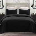 Exclusivo Mezcla Reversible Full Queen Quilt Bedding Set with Pillow Shams, Lightweight Quilts Queen Size, Soft Bedspreads Bed Coverlets for All Seasons - (Black, 90"x96")