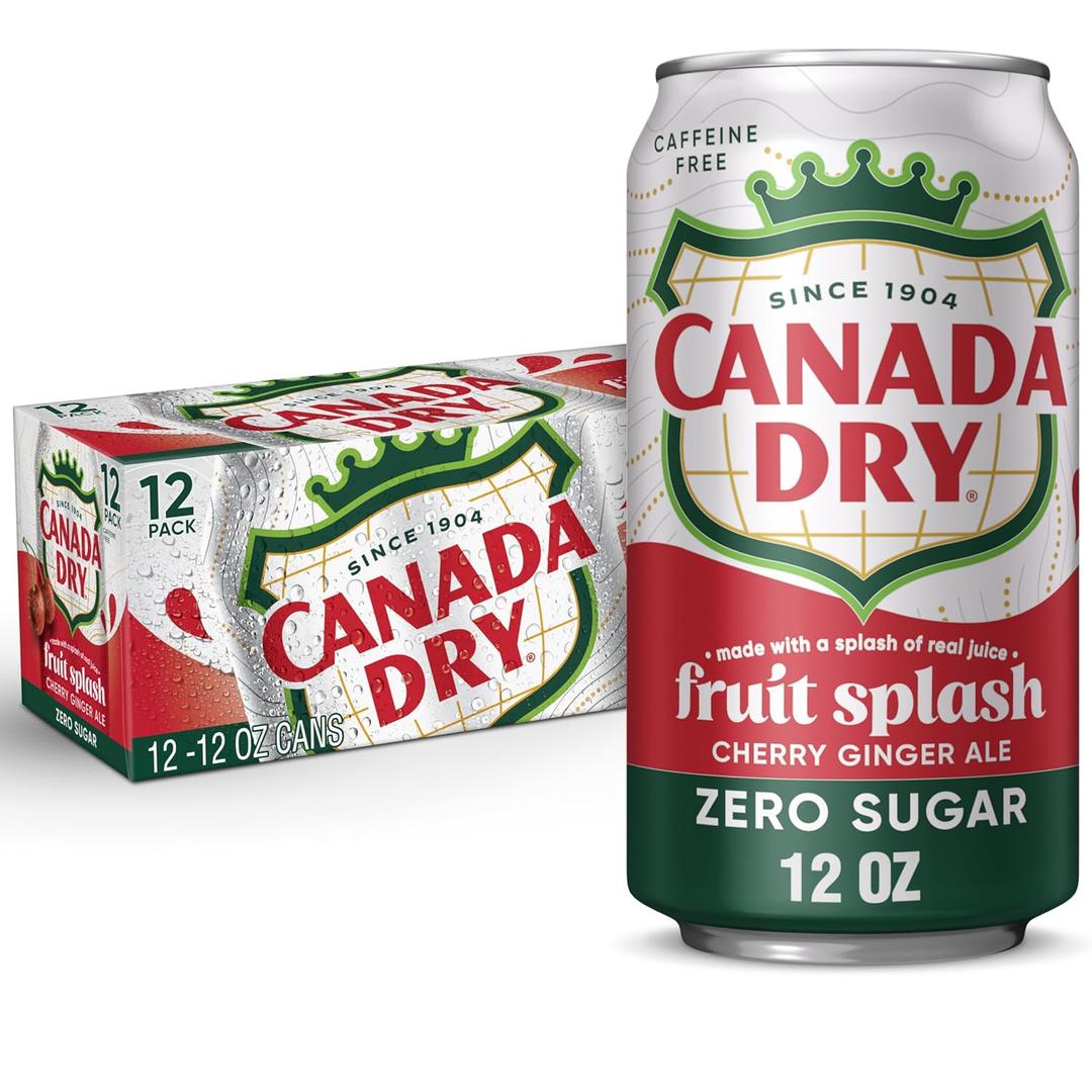 Canada Dry Zero Sugar Cherry Gingerale Fruit Splash 12oz, Pack of 12 (EXP 08/16/25)