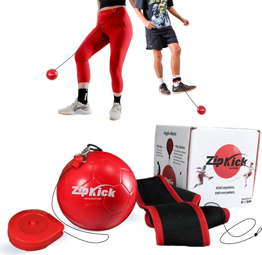 Kickit ZipKick Soccer Training & Juggling for Kids and Adults - Hands-Free Retractable Ball for On-The-Go Practice, Outdoors, Indoors or Backyard, Beach or Tailgate, All Ages Fun & Travel Friendly