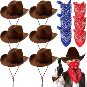 Unittype 12 Pcs Kids Cowboy Hat Set Western Cowgirl Hat and Polyester Bandanas for Boys Girls Cosplay Costume Party Favors(Colorful,Classic)