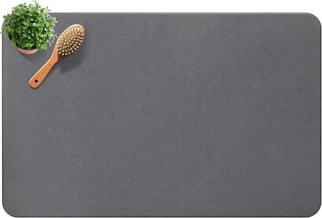 Diatomite Stone Bath Mat, Premium Non-Slip Natural Diatomaceous Earth Bathtub Quick Drying Mats for Bathroom Floor (23.6" x 15.4" Dark Gray)