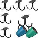 HOMOKUS 6 PCS Mug Holder with 12 Mug Hooks, Under Cabinet Hooks, for Mugs and Coffee Cups, Color: Black