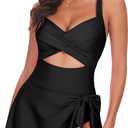 One Piece Swimsuit Women Tummy Control Swim Dress Sexy Criss Cross Tie Back Bathing Suit (Black) XL