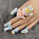 2 x Press on Nails Handmade Nails 10Pcs Green Cute Manual Press on Nails with Ring for Women Party Holiday Photo 33mm Long Size M