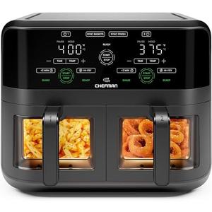 CHEFMAN 6 Quart Dual Basket Air Fryer Oven with Easy View Windows, Sync Finish, Hi-Fry, Auto Shutoff, 2 Independent 3Qt Nonstick Dishwasher Safe Frying Baskets, Digital Double Air Fryer - Black