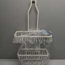 Shower Caddy Hanging - Never Rust Shower Hanging Organizer - Aluminum Over the ShowerHead Caddy with Soap Basket and 6 Hooks for Razor/Sponge (Milky White)
