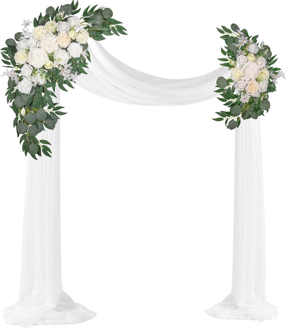 Wedding Arch Flowers Kit 2pcs Artificial Floral Swag Arrangement with 1pcs Drape for Wedding Ceremony Arbor Backdrop Decoration White Wedding Arch Flowers Kit 2pcs Artificial Floral Swag Arrangement with 1pcs Drape for Wedding Ceremony Arbor Backdrop Decoration White
