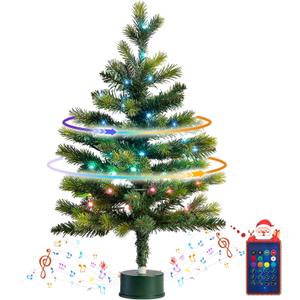 2FT Musical Rotating Prelit Small Christmas Tree, Artificial Tabletop Christmas Tree with 50 LED Lights, CE Certified, Battery or USB Cable Operated, Timer, Xmas Tree for Holiday Decoration, Green