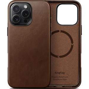 Genuine Leather Case for iPhone 16 Pro 6.3 inch, Oil Wax Full-Grain Leather, Compatible with MagSafe, Metal Buttons and Camera Bezel (Rustic Brown)