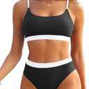 Tempt Me Women High Waisted Bikini Set Athletic Two Piece Swimsuits Sporty High Cut Bathing Suit with Scoop Neck, L