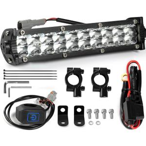Dirt Bike Light Bar Universal for Most 7/8" Handlebar Motorcycle, Fits for CRF110 KLX110 TTR110 YZF450 RM85, 7-Inch 60W 6000-6500K Clear Headlight, Plug and Play (White)