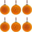 6Pcs Large Velvet Christmas Ball Ornaments 4" Copper Orange Flocked Ornaments Set for Christmas Tree with 10Pcs Velvet Bows Shatterproof Xmas Hanging Decorations for Home Fall Tankgiving Holiday Dcor