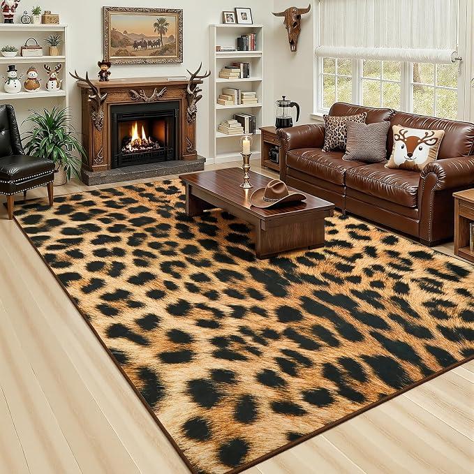 Premium Leopard Rug for Living Room 5×7 Feet, Machine Washable Cheetah Rug Animal Print Hide Area Rug, Large Non-Slip Faux Fur Zebra Skin Rugs Carpet for Office Bedroom Dinner Room Home Decor