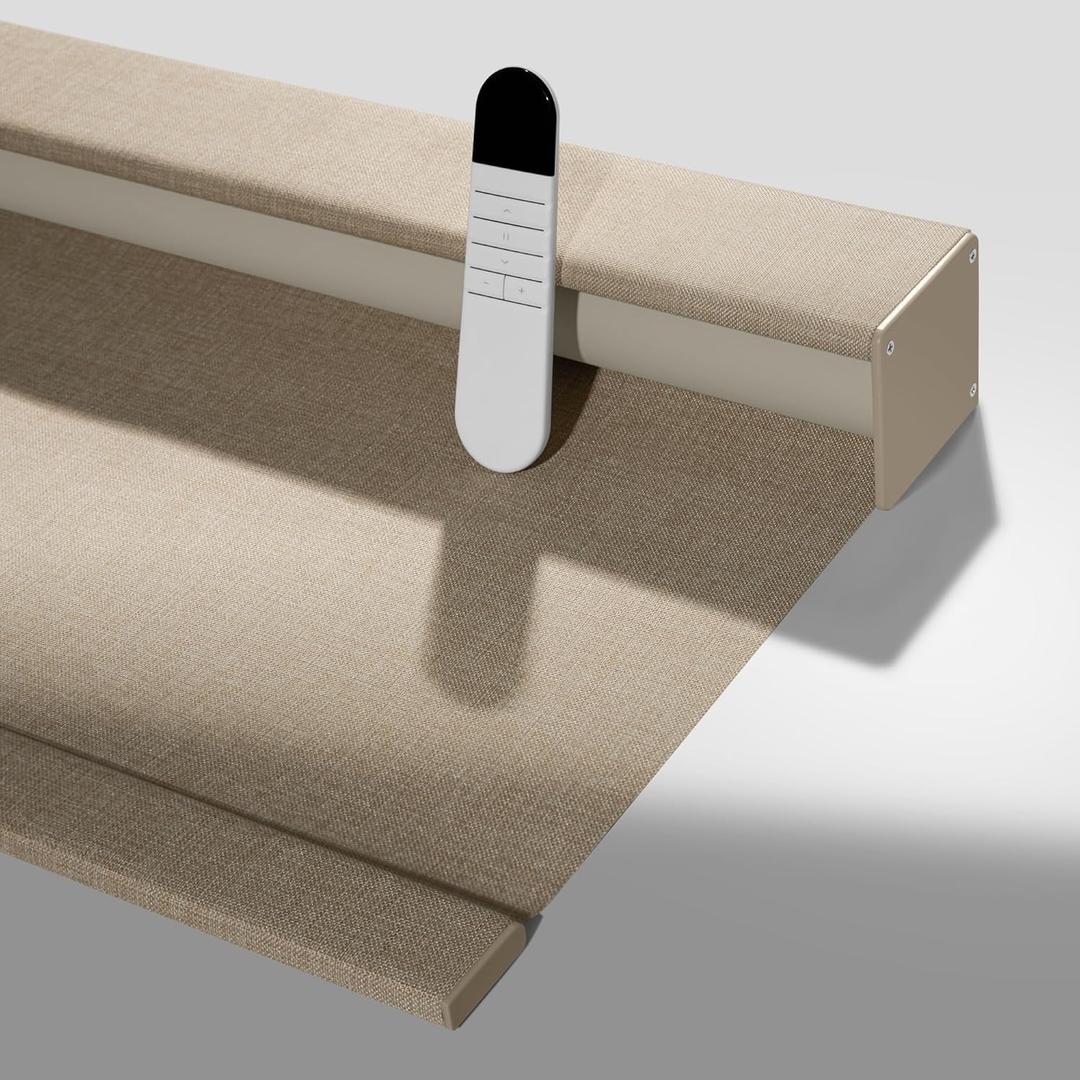 Boolegon Motorized Roller Blinds with Remote Control, Blackout Linen Fabric-Matched Automatic Roller Shades for Windows, Rechargeable Electric Window Shades for Home, Office, Beige, Custom Now