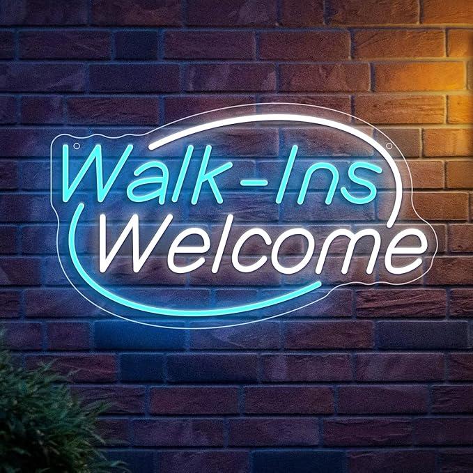 WalkIns Welcome Neon Sign, Neon Sign For Wall Decor, Ice blue + white Led Signs Usb Powered, Living Game Room Decor, For Bedroom Restaurant Bar Hotel Shop Party Birthday(16.5x9.4in)
