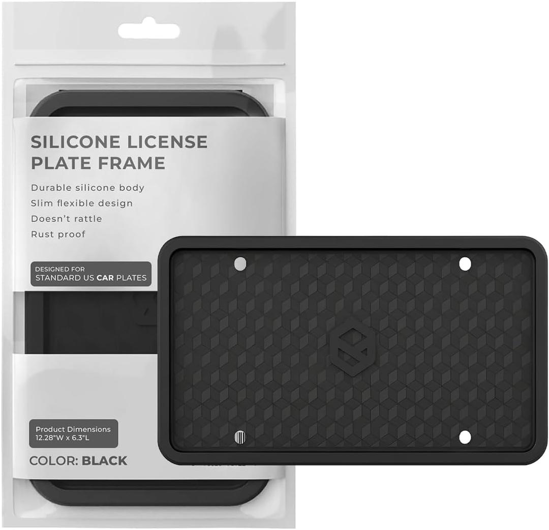 Rightcar Solutions Car Plate Frame, Silicone License Plate Frame, Rust-Proof Rattle-Proof Weather-Proof License Plate Holder for Front or Rear, Black, 1 Pack