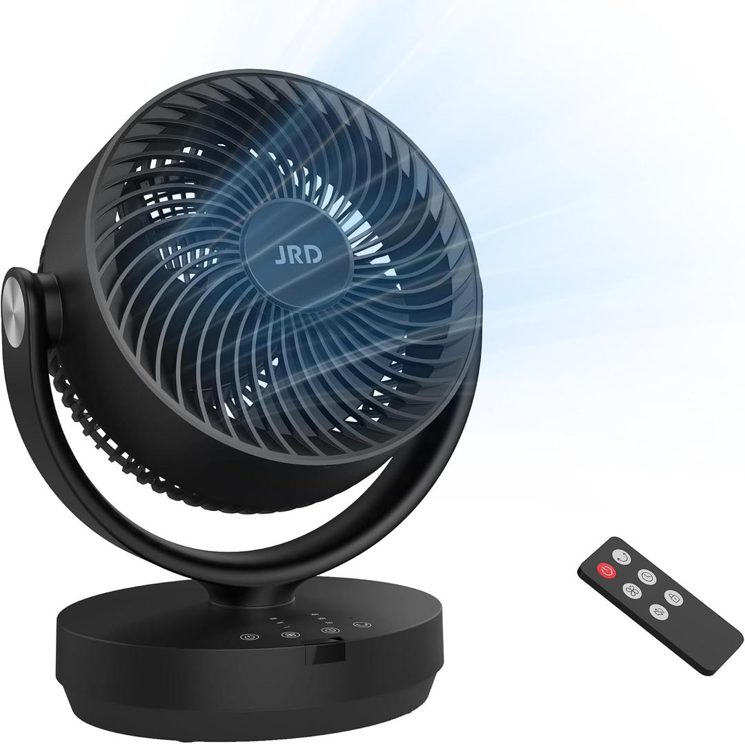 JRD 13 lnch 28dB Quiet Desk Fans for Bedroom, Room Fan with Remote,90 Oscillating Table Fan,120 Adjustable Tilt,3 Speeds, 7H Timer for Whole Room Home Office Living Room