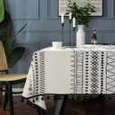 Colorigan Cotton Linen Rectangle Tablecloth Boho Design Table Cloth Farmhouse Decor Oblong Tablecloth Wrinkle Free Indoor Outdoor Table Cover for Party, Picnic, Kitchen and Dining Room,6-8 Seats (86" x 55" (Rectangular), Cream Linen With Black Tassel)