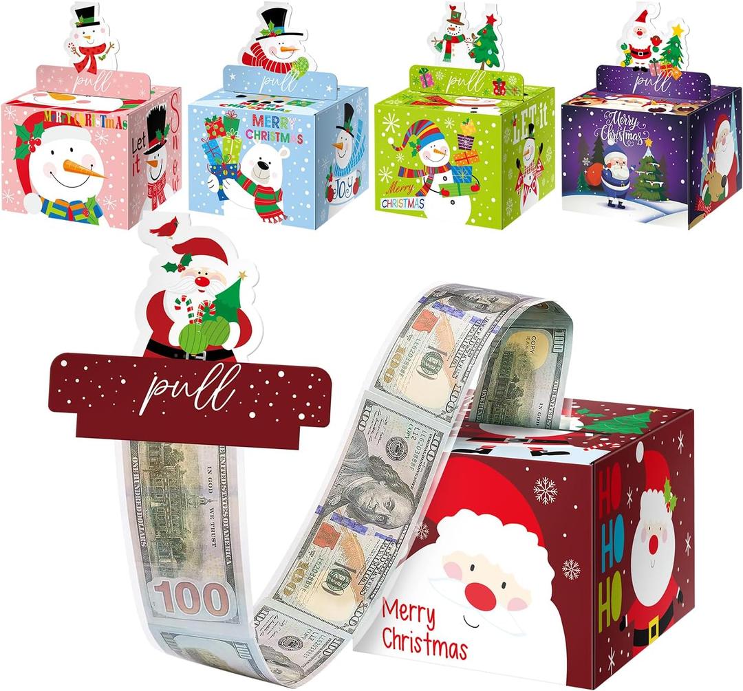 5PCS Christmas Surprise Money Box for Cash Gift, Merry Christmas Money Gift Box with Card and Cash Holder for Kids Adults, DIY Fun Holiday, Includes 250Pcs Transparent Bag (5pcs Red Green Blue Purple Pink)