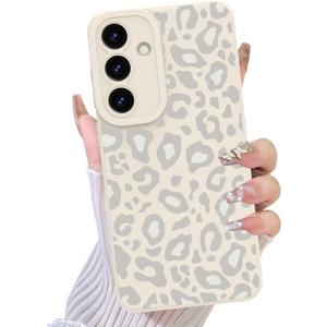 TEAUGHT Compatible with Samsung Galaxy S25 Plus Case Cute Pattern Leopard Cheetah Print Shockproof Cover Silicone Phone Case for Girls Women -White