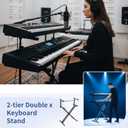 2-tier Double x Keyboard Stand, Heavy-duty Adjustable Height Piano Stand with Locking Straps & Quick Release, Portable X-Style Holder for 54/61/88 Key Digital Pianos, Stage Studio Home Use