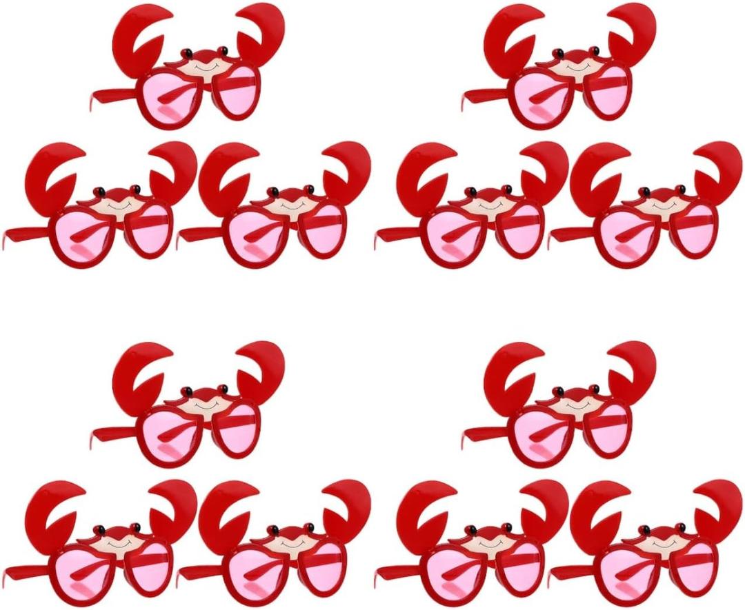 BESTOYARD 12 Pcs Luau Party Funny Sunglasses Crab Tropical Glasses for Hawaiian Luau Party, Beach, Summer, Halloween, Graduation Decorations Beach Photo Booth Props