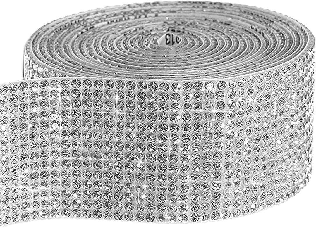 12 Row 4 Yards Silver Self Adhesive Crystal Rhinestone Diamond Ribbon with 2 mm Glitter Rhinestones for Arts DIY Crafts Car Phone Gift Decoration (Silver, 4 Yards x 1 Inch)