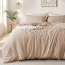 MILDLY Super Soft Duvet Cover - 100% Washed Microfiber Rugby Tan Comforter Cover Set 3 Pieces with Zipper Closure & Corner Ties (No Comforter)