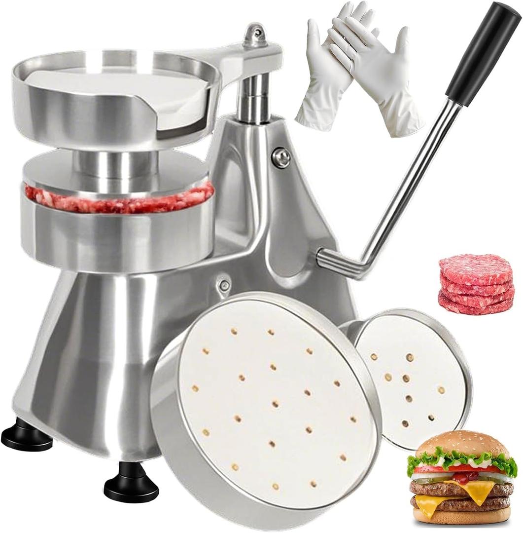 JOHAKYU 3 - in - 1 Commercial Burger Patty Maker, Hamburger Beef Patty Press Stainless Steel Bowl, Heavy - Duty Meat Forming Processor(4/5/6 - inch), Burger Machine with 1200 Pcs Patty Papers