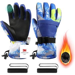 Ski Gloves,Snow Gloves,Waterproof Cold Weather Winter Gloves for Parent Boys Girls- Cycling, Driving, Running (L(Women size L-XL and Men size S-M), Blue)