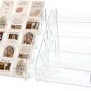 Card Display Stand set of 2, Clear 5-Tiered Shelf For Greeting Card, Stickers, Postcard, Sports Graded Card, Football Baseball Basketball Cards, Table Top Holder Display Rack For Psa Slabs (2 Pack)
