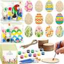 BreezeHug 48 Set Wooden Easter Ornaments to Paint Pre Drawn Wooden Eggs Painting Crafts Hanging Decor DIY Egg Cutouts Ornaments Set Acrylic Paint Gift Bag Greeting Card for Easter Party Supplies