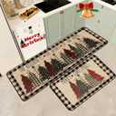 Christmas Kitchen Rugs Set of 2, Christmas Rugs for Kitchen, Buffalo Plaid Xmas Tree Merry Christmas Kitchen Mats, Winter Home Decor Low-Profile Kitchen Rugs, 16x24 and 16x47 Inch