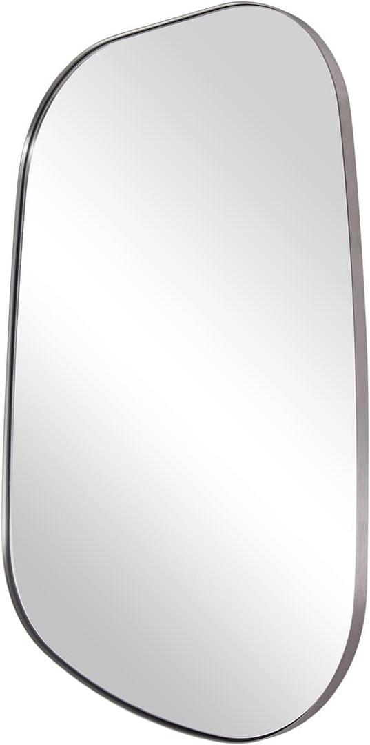 ANDY STAR 24"x40" Asymmetrical Wall MirrorBrushed Nickel Irregular Bathroom Mirror with Stainless Steel Metal Frame, Wall-Mounted Mirror for Bathroom, Entryway (Horizontal/Vertical)