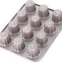 CHEFMADE Canele Mold Cake Pan, 12-Cavity Non-Stick Canele Muffin Bakeware Cupcake Pan for Oven Baking (Champagne Gold)