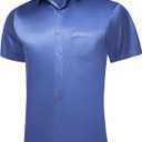 DiBanGu Mens Dress Shirts,Casual Solid Short Sleeve Shirt Regular Fit Summer Button Down Shirts with Pocket (XX-Large, Steel Blue)