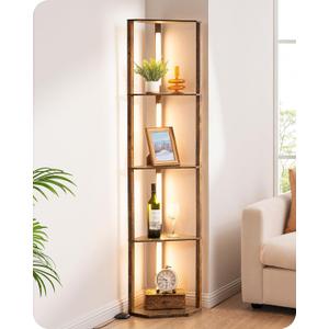 EDISHINE 64" LED Floor Lamp, Modern Floor Lamp with Shelves, Tall Standing Lamp with 3 Color Temperature, Stepless Dimmable Corner Floor Lamps for Living Room, Bedroom, Office, Burlywood