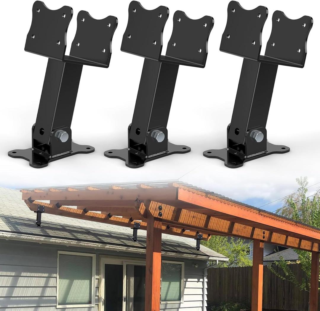 3 Pcs Roof Riser Brackets Heavy Duty Pergola Roof Riser Beam Brackets Kit 304 Stainless Steel Adjustable Angle Roof Pergola Brackets for Patio Cover Roof Gazebo