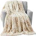 Lavish Home Oversized Ruched Faux Fur Blanket - 60x80-Inch Jacquard Faux Fur Queen-Size Throw for Sofas and Beds - Luxurious Bedding (Beige)