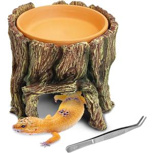PINVNBY 3 in 1 Reptile Hide Cave with Removable Sump and Humidity Water Dish, Reptiles Hideout Water Tank Accessories for Small Reptiles Gecko, Leopard Gecko, Lizard, Snake, Crabs