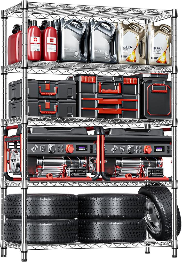 IZEUK 5-Tier Heavy Duty Metal Storage Shelving Unit (Chrome, 17.7" D x 47.2" W x 72.3" H, 1750 lbs Capacity), Adjustable Steel Wire Rack Shelf Organizer for Garage, Kitchen, Pantry, Basement, Laundry