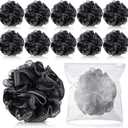 Funnymoom 12 Pcs Travel Size Loofah Individually Wrapped, Small Shower Puff Bath Sponge Pouf Ball Bulk Mesh Bath Puff Mini Loofah Sponge with Case Bulk for Shower Care (25g,Black)