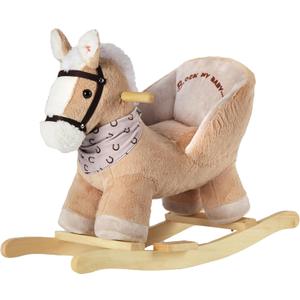Rocking Horse, Baby Animal Rocking Horse with Seat, Ride on Horse, Plush Rocking Horse with Realistic Sound, Wooden Rocking Horses Ages 1-3 (Caramel Color Horse), CPC Certified