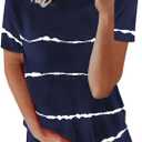 Biucly SHEWIN Womens Summer Tops 2024 Casual Short Sleeve Shirts Loose Crewneck Striped Graphic Tees Oversized T Shirts for Women(Blue, Small)