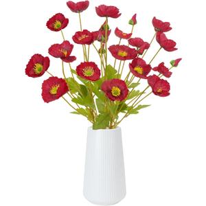 White Artificial Poppy Flowers in Vase, 6PCS Faux Silk Flowers for Vase with Stems for Home Table Centerpieces Wedding Indoor Decor Kitchen Farmhouse
